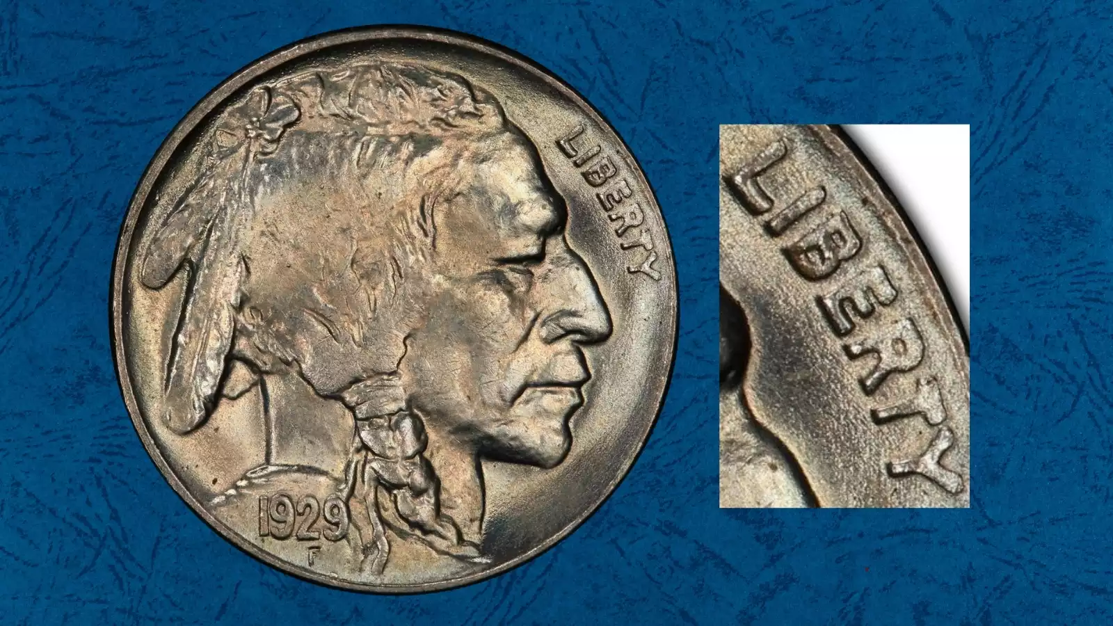1929 Buffalo Nickel DDO FS-101 doubled die obverse showing visible doubling on the 1929 date numerals and LIBERTY inscription